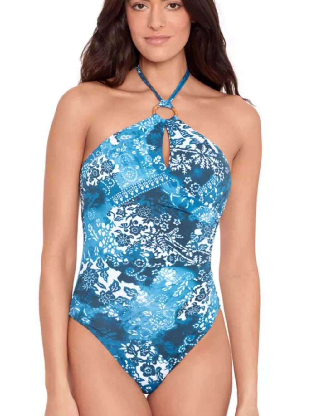 NWT Ralph Lauren Women's Rattan Ring High Neck One Piece Swimsuit 12